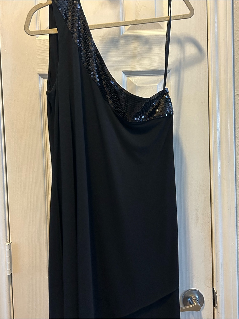 Calvin Klein Black One-Shoulder Sequin-Trim Dress